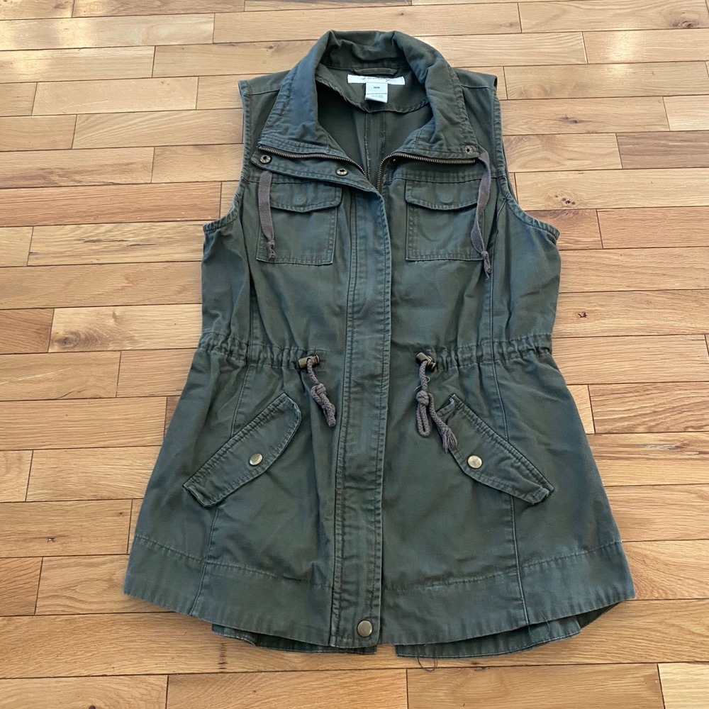 Sebby Womens Utility Vest Olive Green Military Field Jacket Sleeveless Medium